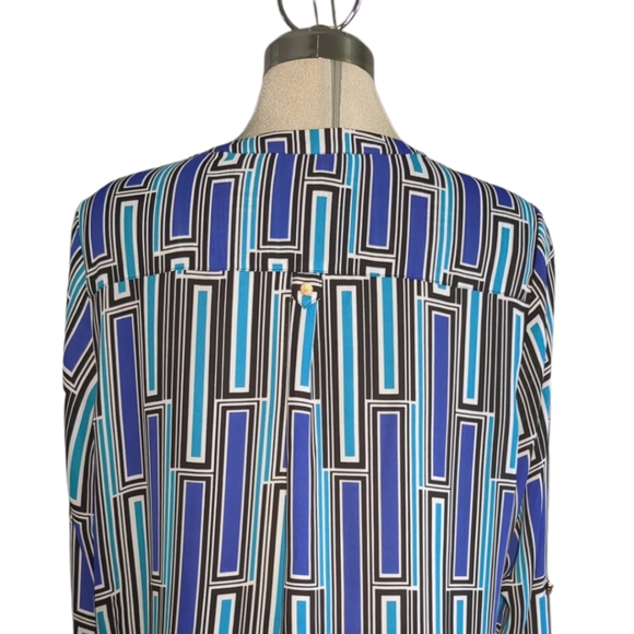 INVESTMENTS Royal Blue Long Sleeves Multicolour Blouse Size LG - Picture 2 of 11